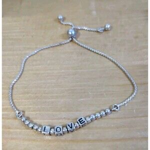925 Sterling Silver LOVE Lariat Bracelet Italy Adjustable 5g Signed
